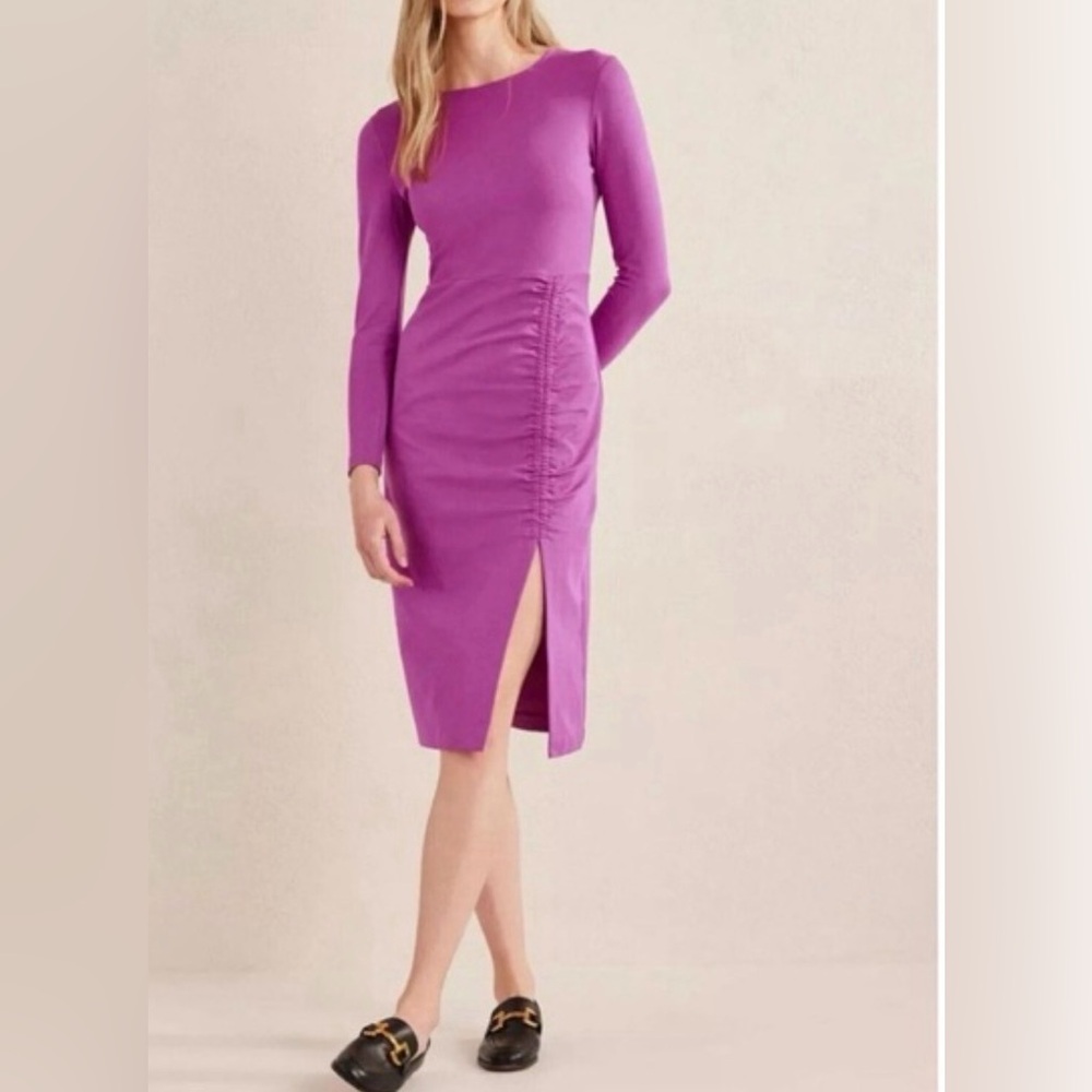 Boden Ruched Front Column Long Sleeve Midi Dress women‎ 20 22W Fuchsia NEW plus